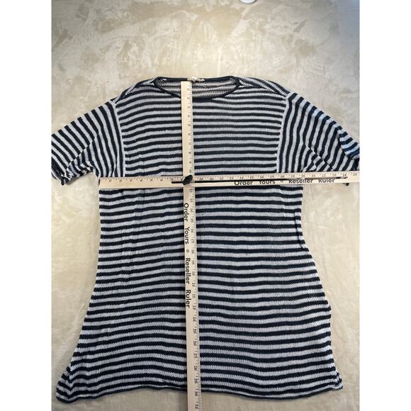 Eileen Fisher Womans Round Neck Stripped Organic Linen Loose Fit Top Large - Picture 2 of 7
